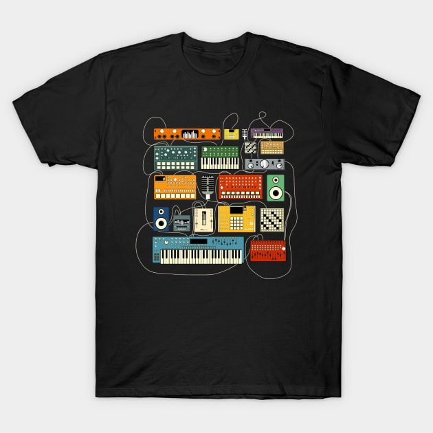 Synthesizer and Drum Machine Electronic Music Producer T-Shirt by Mewzeek_T